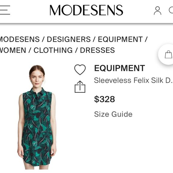 EQUIPMENT Sleeveless Felix Silk Dress In Eclipse Green Leaf Print  100% silk. - Picture 2 of 8